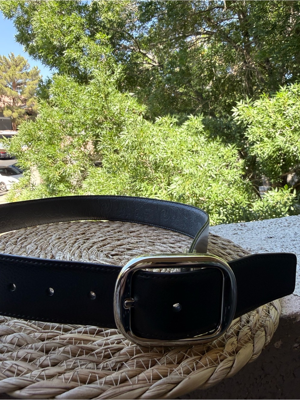 Robert Graham Black reversible Leather Belt with Silver Oval Buckle